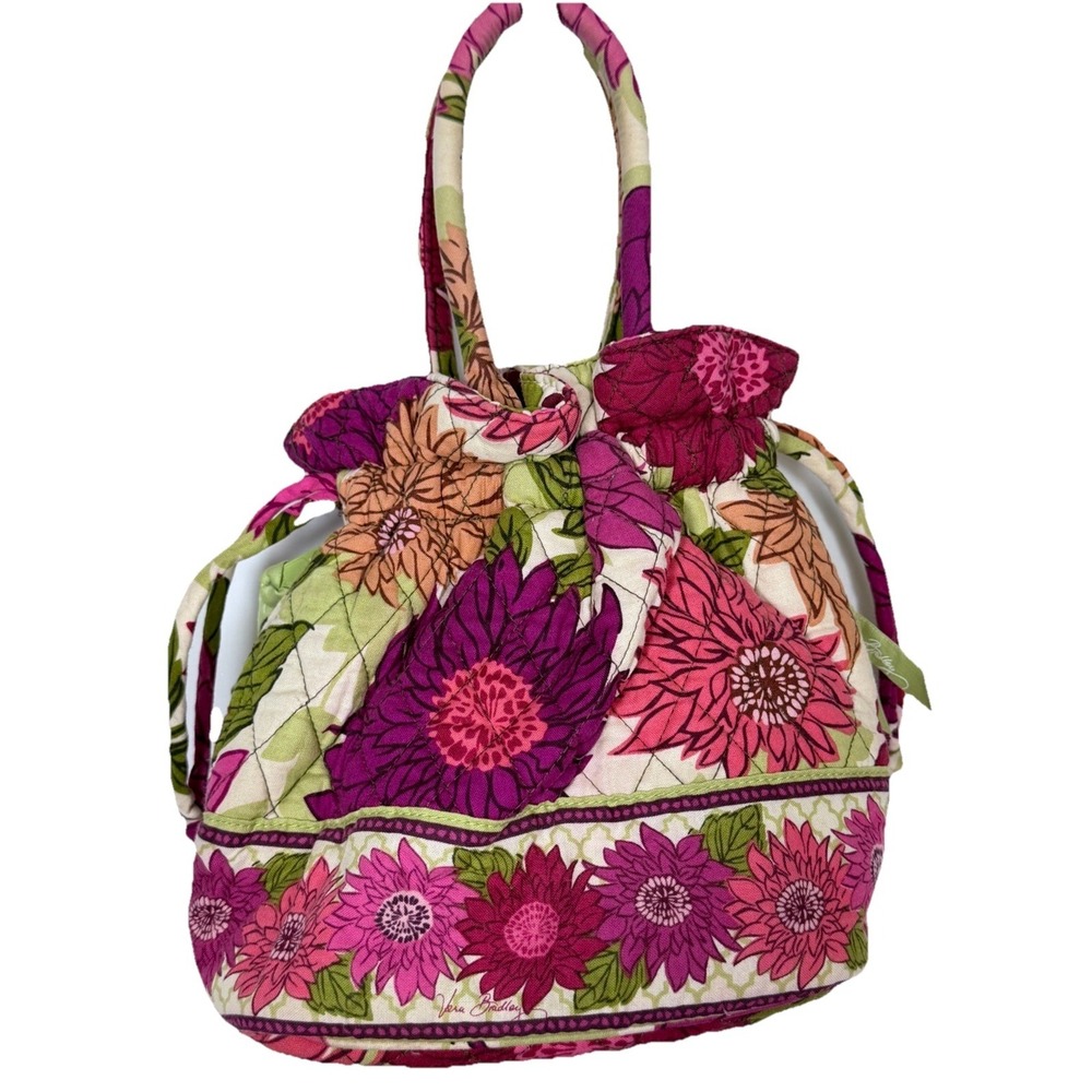 Vera Bradley Hello Dahlia Pattern Emma Quilted Drawstring Bucket Bag